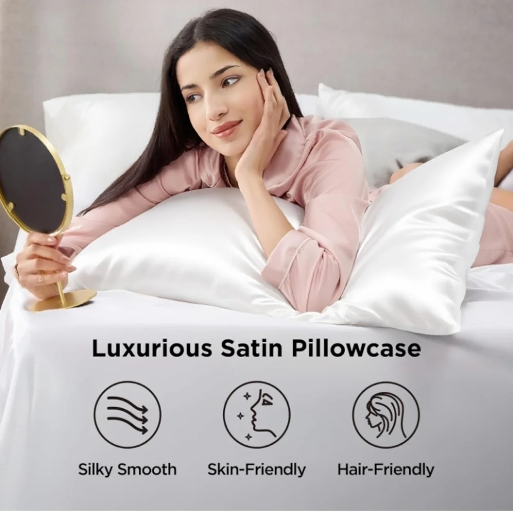 Luxurious White Satin Pillowcase Set Of 2